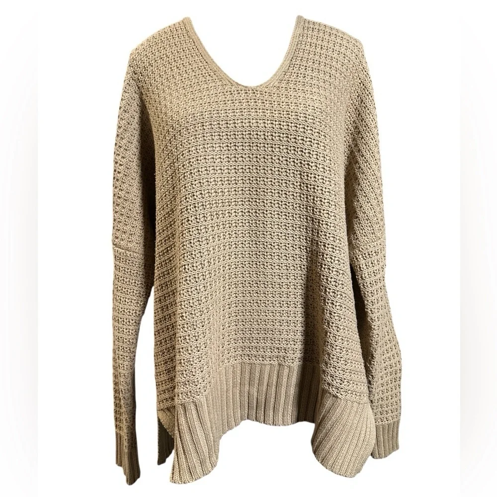 Rachel Zoe Tan V-Neck Knit Sweater with Hood